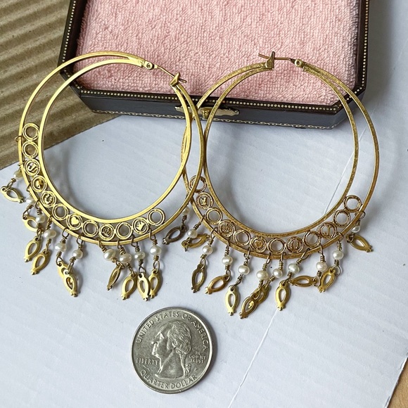 JUICY COUTURE Large Embellished Gold Hoop Earrings - Picture 2 of 4